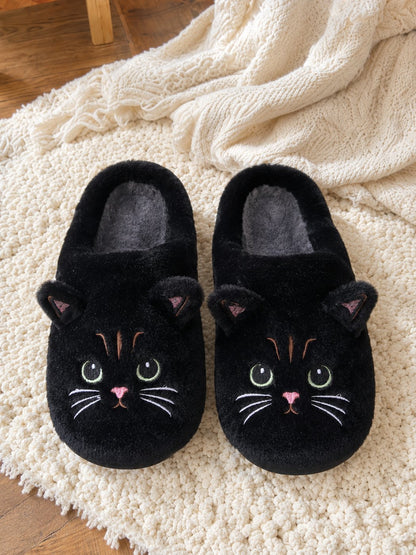Black cat face slippers