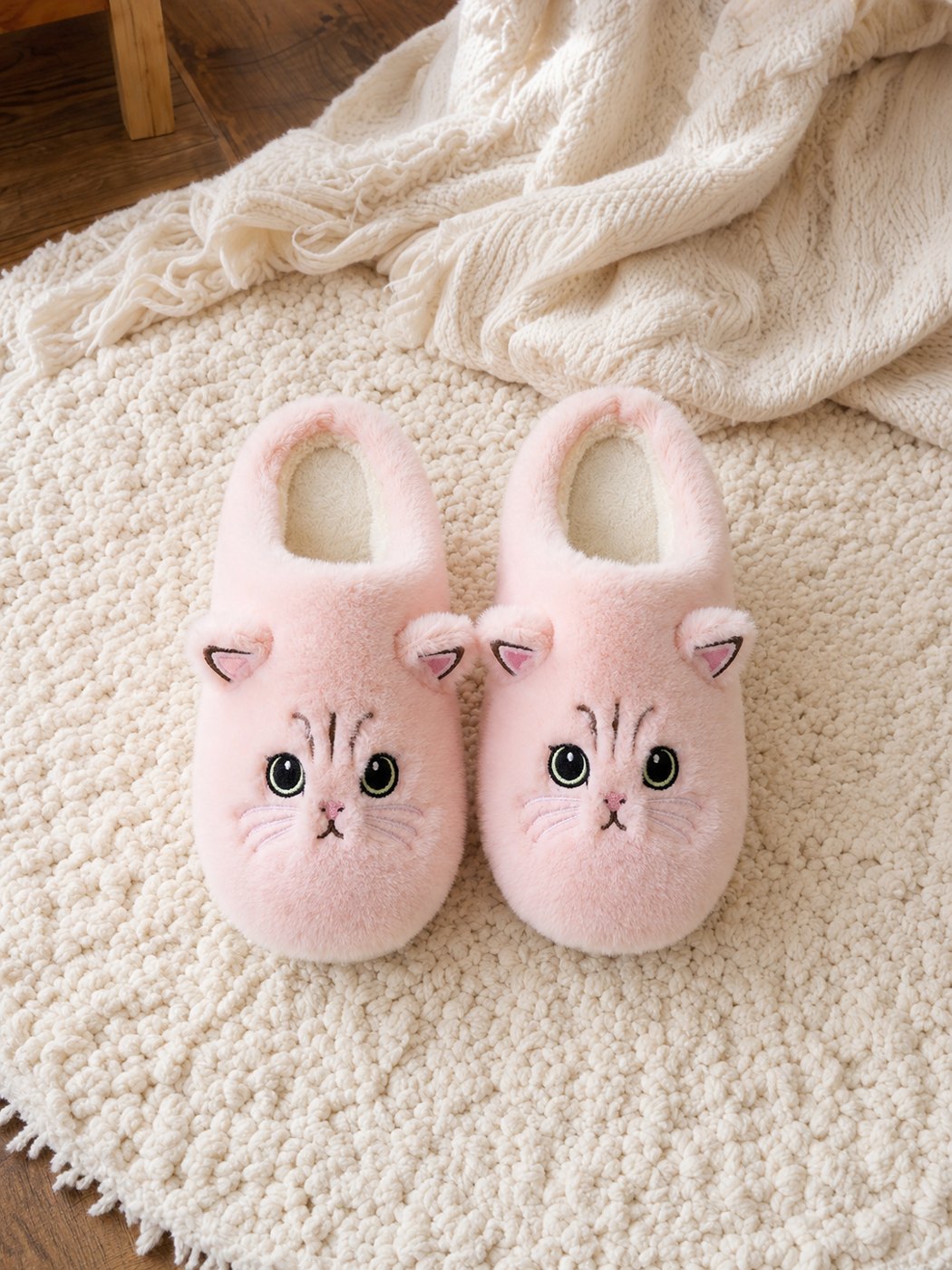 Pink cat face slippers