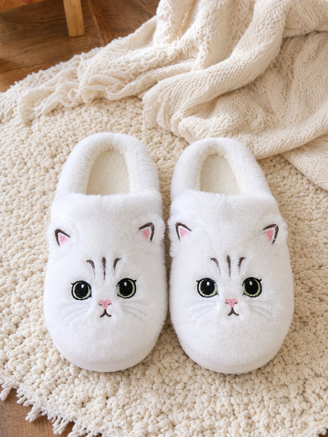 White cat face slippers