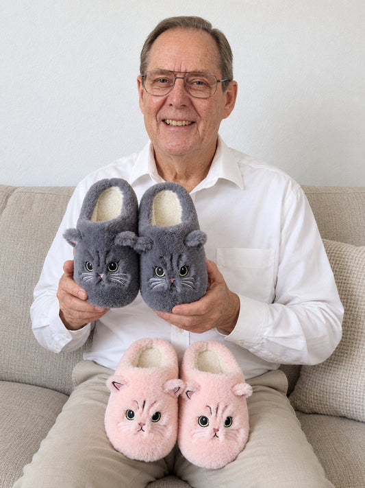 Greg with his handmade slippers